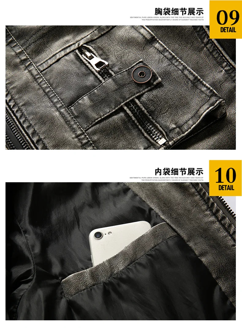 Men's Leather Clothing for Autumn and Winter. Fashionable Young Men's Stand-collar Distressed Personalized Street Leather Coat.
