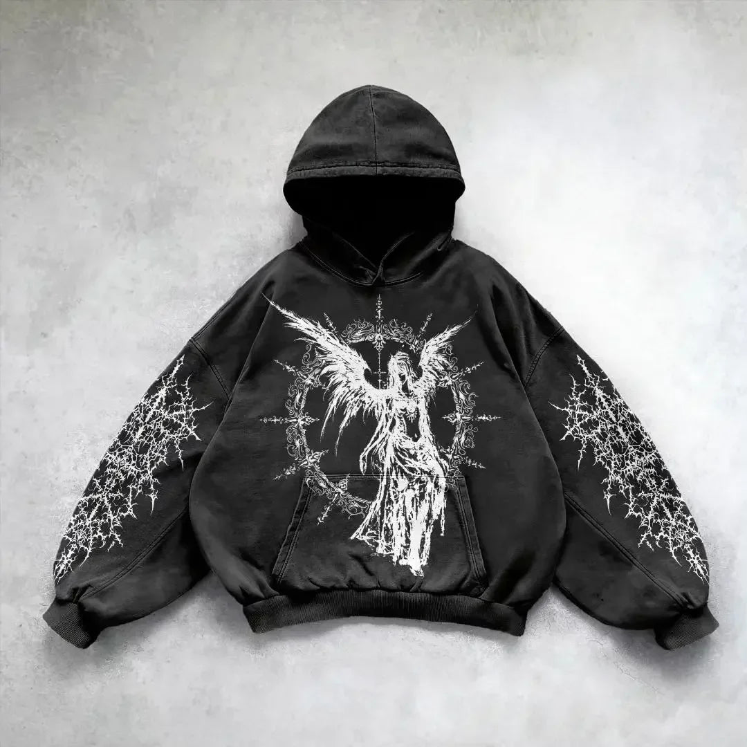 Harajuku gothic goddess print hoodies women goth 2025 hot sell hoodie y2k tops oversized sweatshirt black streetwear clothes