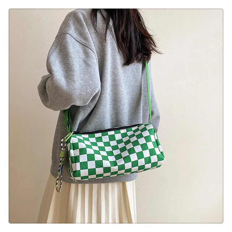 Plaid Shoulder Bag for Women Handbag CrossBorder Canvas Leisure  Fashion Bag Ladies Embroidered Han Female Pocket Purse