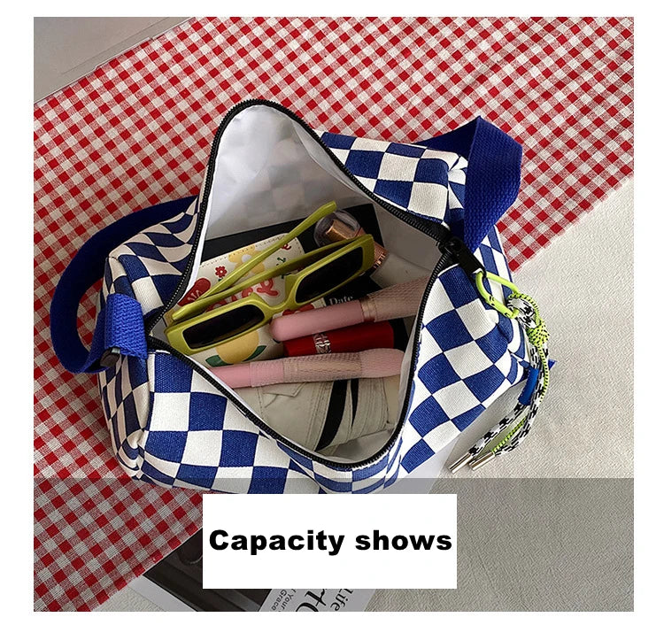 Plaid Shoulder Bag for Women Handbag CrossBorder Canvas Leisure  Fashion Bag Ladies Embroidered Han Female Pocket Purse