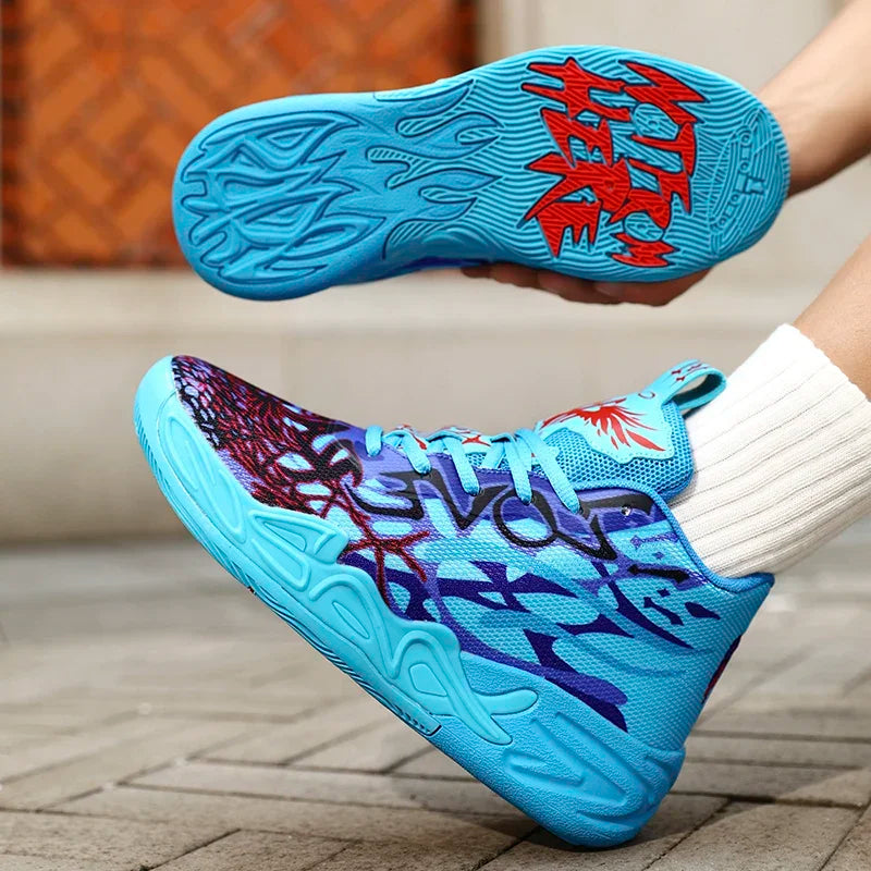 Mens Basketball Shoes Non-Slip Breathable Outdoor Sneakers Fashion Graffiti Sports Training Shoes for Running Walking