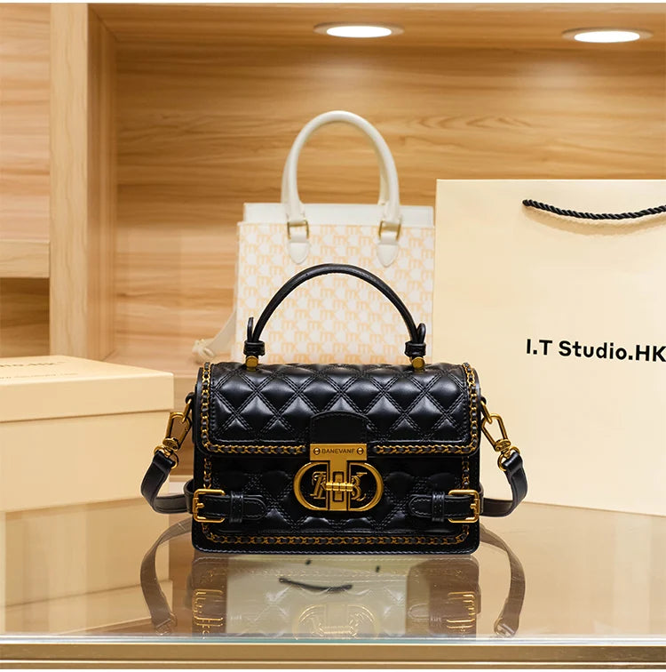 Women's handbag genuine diamond grid handbag women's 2024 new high-end designer crossbody shoulder small square bag