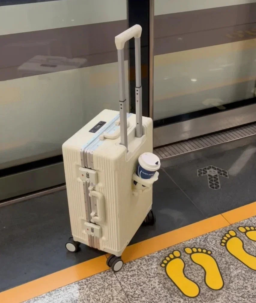 Front Opening Large Capacity Rolling Luggage Case Aluminum Frame ABS+PC Trolley Case Suitcase USB Charging Boarding Case