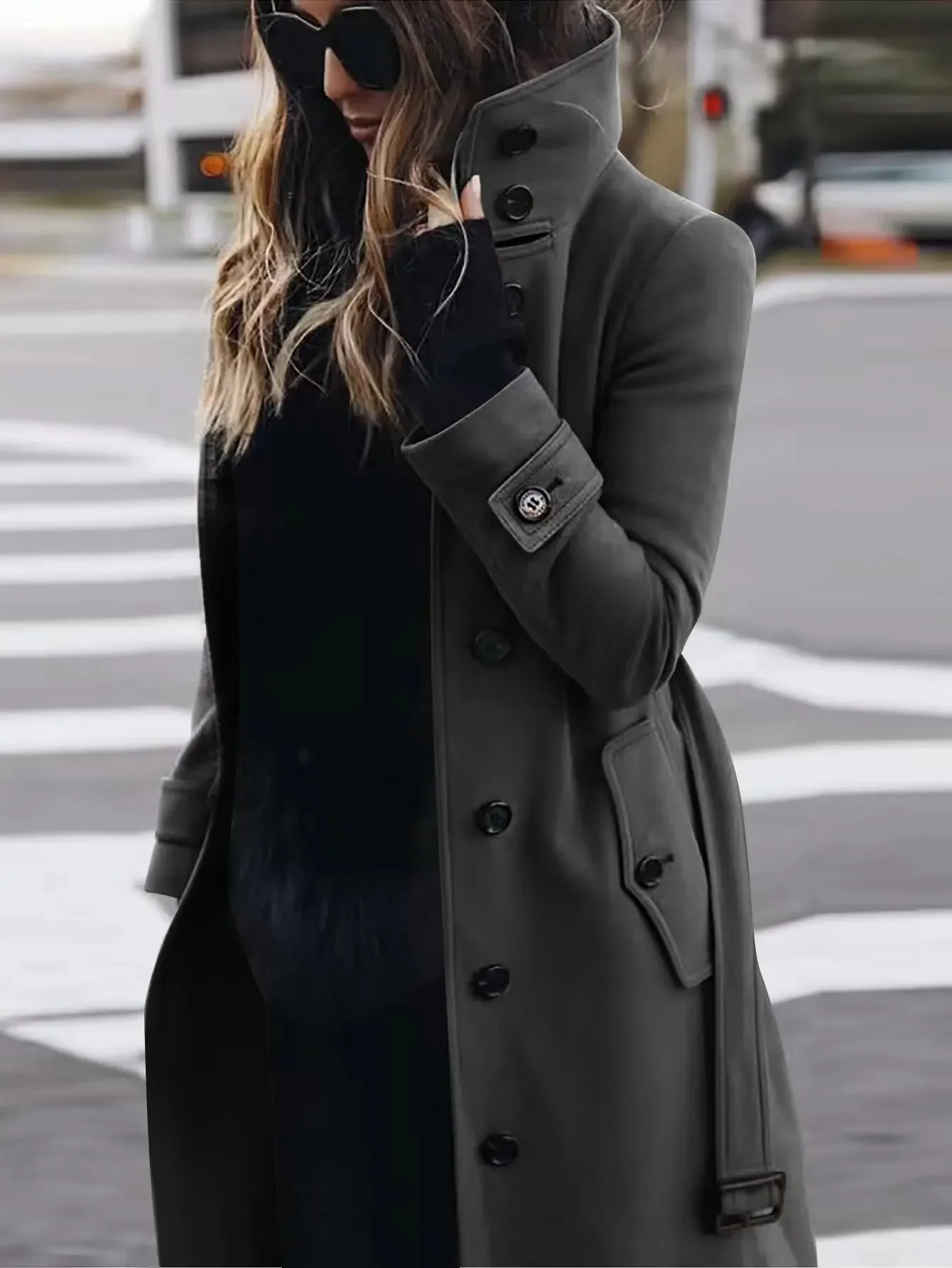 Women Autumn Winter  Wool Coat Blends Overcoat Solid Color Button Turtleneck Long Sleeve Casual Fashion  Winter Coat Regular