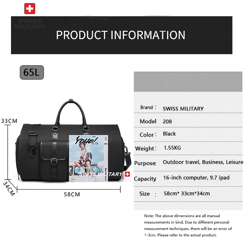 SWISS MILITARY New Men's Business Garment Bags Large Multifunctional Foldable Suit Bag with Shoes Bag Gym Bag Shoulder Bags