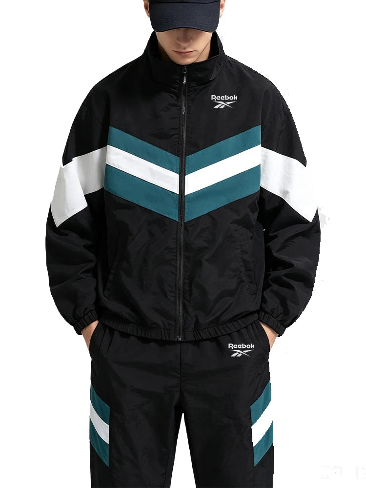 Reebok Men's Spring/Autumn Casual Jacket Windproof Two-Piece Set, Retro Street Style Color-Contrast Design, Overseas Street Tren