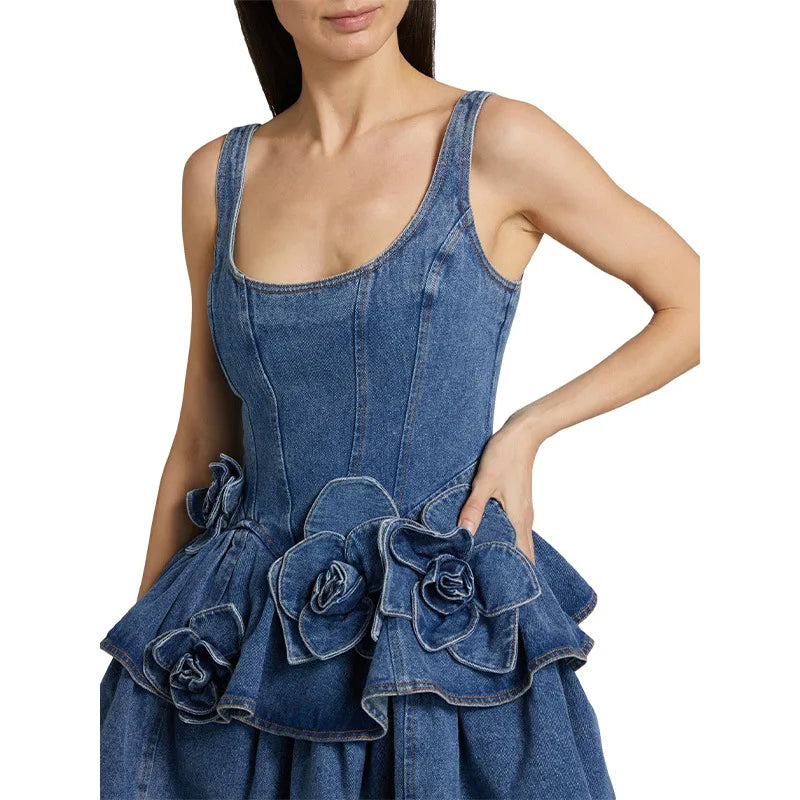 Denim Dress Women Dresses Washed Y2k Camisole Knee Length Vestidos Streetwear High Street 2025 Loose A Line Party Night Club