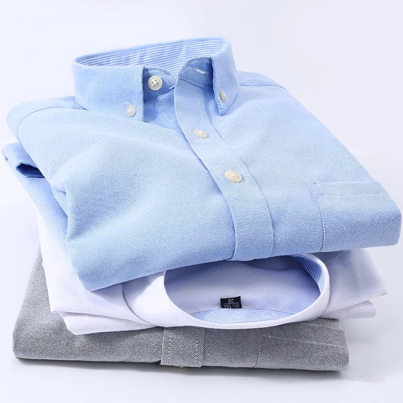 Men's long sleeve shirt Oxford woven casual non-ironing spring summer autumn slim top comfortable trend fashion with white shirt