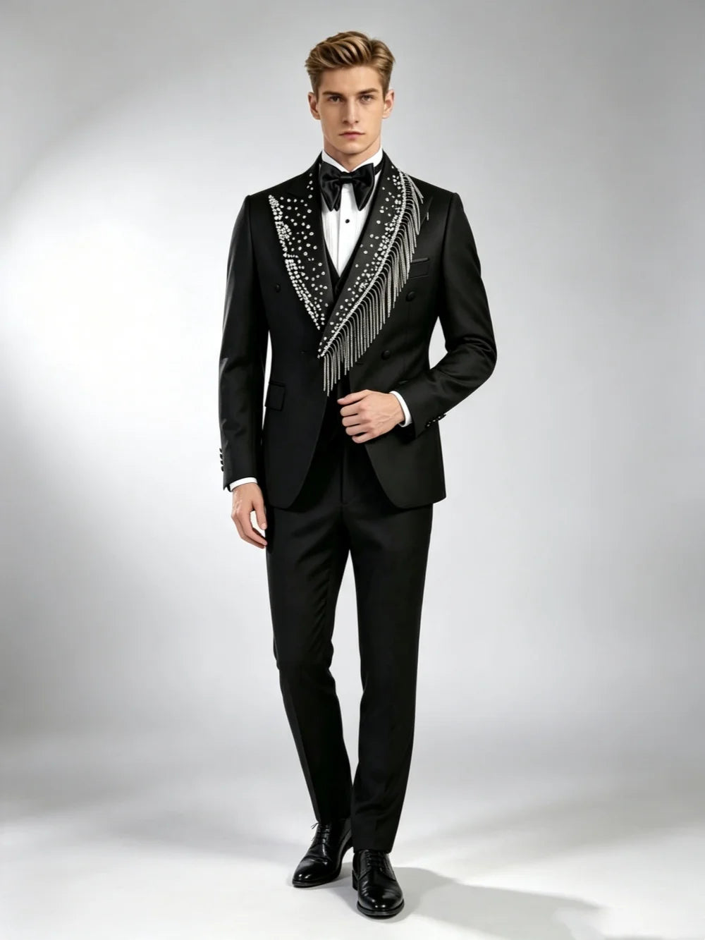 Luxury Wedding Tuxedos Beaded 2 Piece Set Jacket Pant Men Suit Elegant Unique Peaked Shawl Lapel Evening Blazer Party Customized