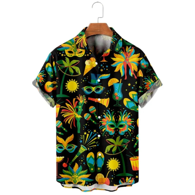 2023 Men's Hawaiian Shirt Cat Printed Short Sleeve Tops Beach Vacation Sunset Harajuku Men's Clothing Casual Unisex Style Shirts