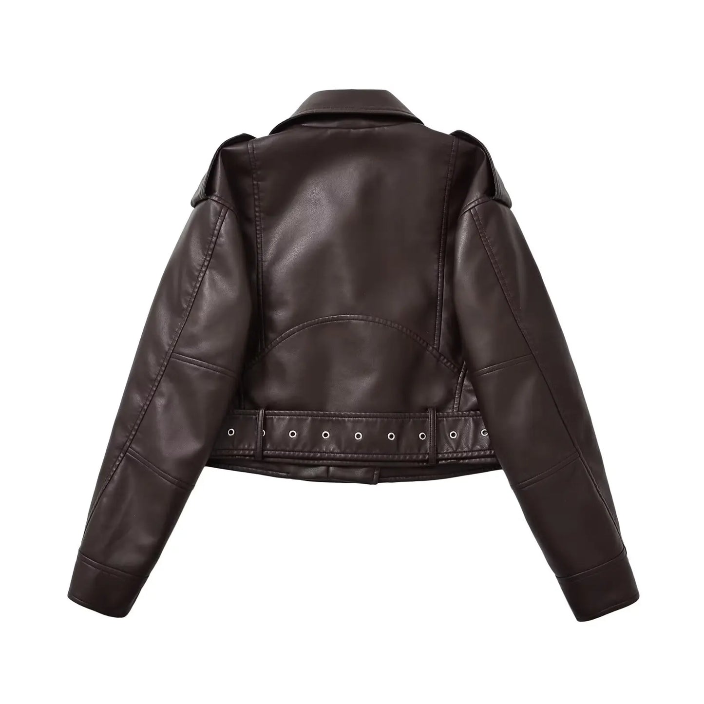 Women Autumn Winter Loose Gray PU Faux Leather Short Jackets Belt Female High Street Zipper Retro Moto Biker Coats Outwear XS-XL