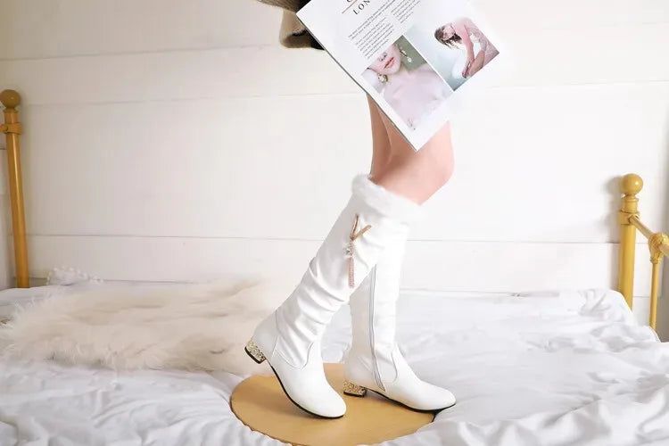 Winter Warm Knee High Boots Women Platform Wedges High Heels Snow Boots Slip on Winter Ladies Shoes White Black Pink 2025