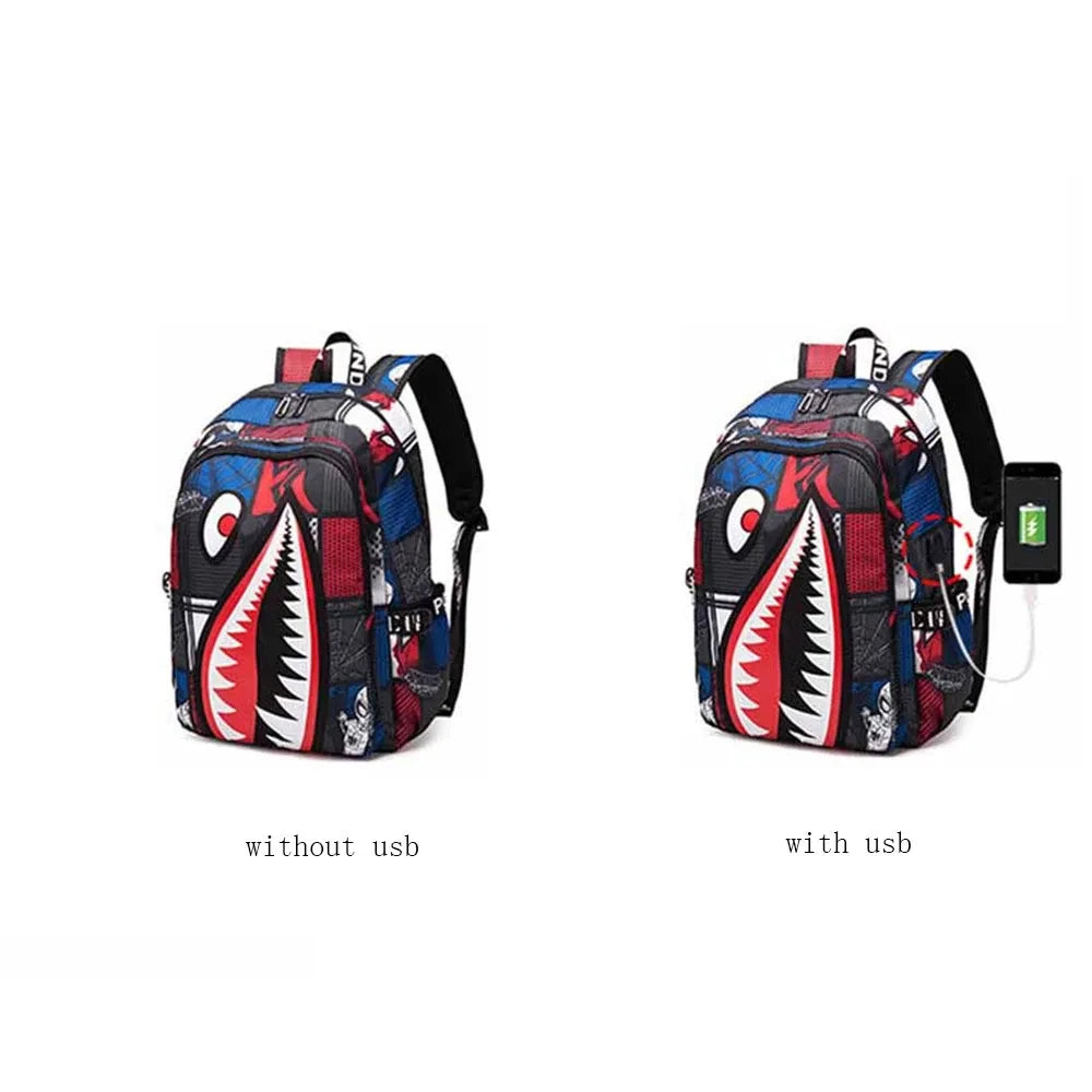 Cool shark mouth prints bagpack boy camouflage college bags unisex schoolbags waterproof backpacks student large capacity bags