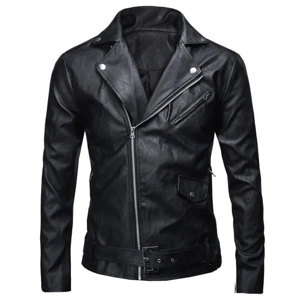 Men Leather Jacket Slim Fit Motorcycle Jacket Zipper Casual Coat Spring Autumn Winter