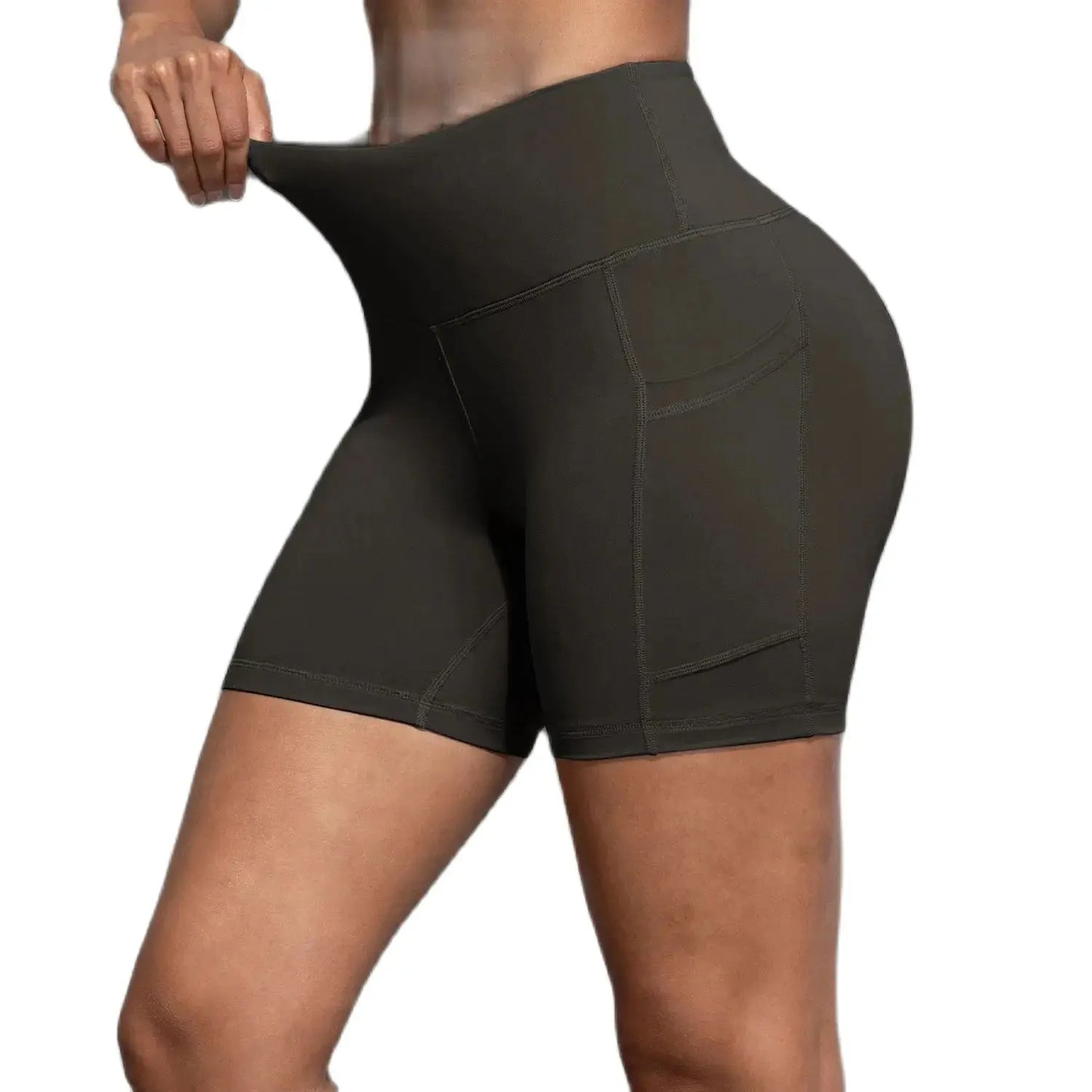 CHRLEISURE Yoga Shorts with Pockets High Waist Butt Lifting Cycling Tight Elastic Slim Running Fitness Women Shorts Sportswear
