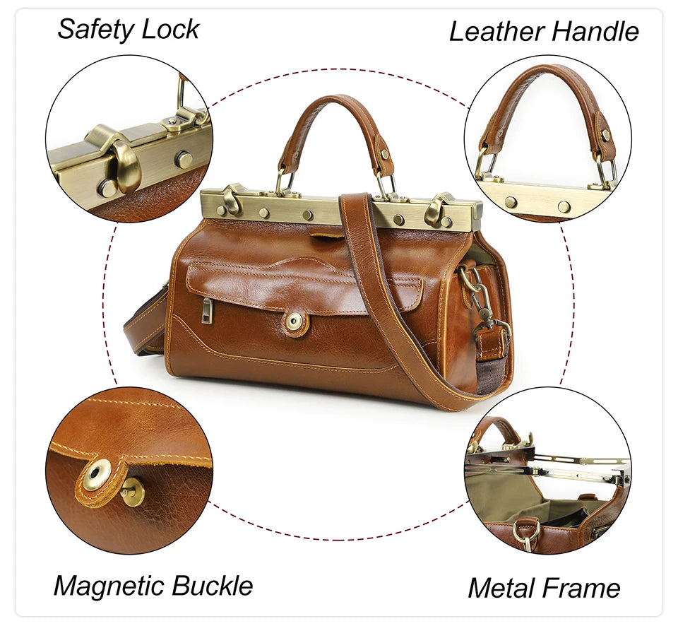 CONTACT'S Genuine Leather Top Handle Bags for Women Sling Shoulder Bags Tote Bag Handbags Metal Frame Female Bags Office Ladies