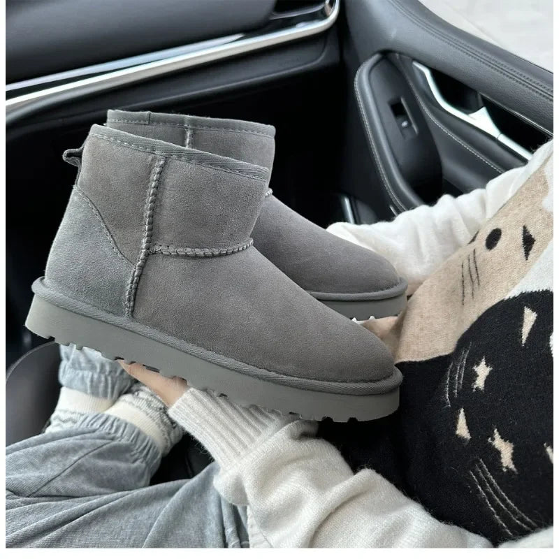 5854 men's and women's sheepskin and wool snow boots, integrated fur and leather, winter thick and warm women's boots