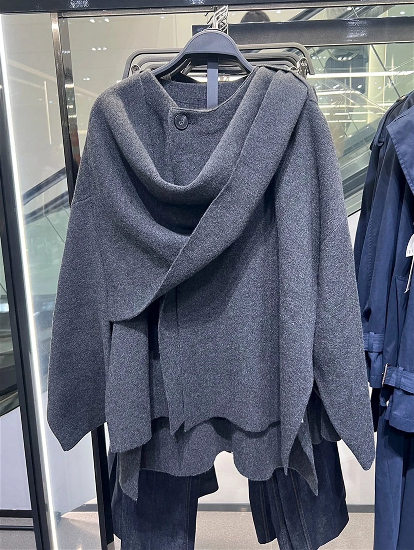 Faionable Asymmetric Scarf Collar ort Knitted Top Coat Women's Design Sense 275600 275607 Commute Sle Loose Fit Long ...