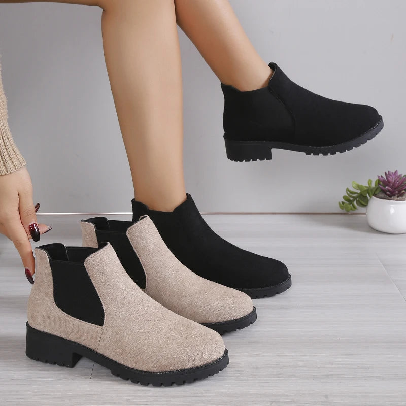 2025 Autumn and Winter New Women's Boots, High-Quality Women's Shoes, Fashionable High-End Square Heel Short Leg Chelsea Boots