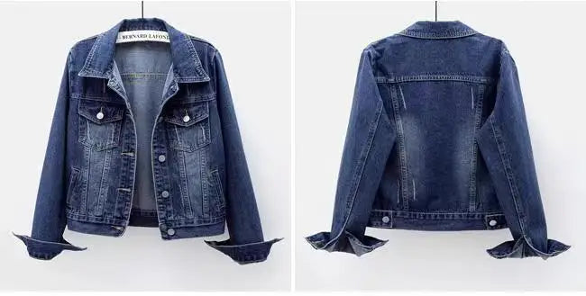 Women Spring Denim Jacket Short Slim Fit Washed Single Button Long Sleeve