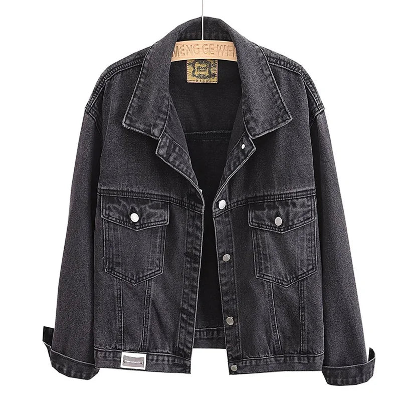 Fashion Women's Black Washed Denim Jackets Spring Autumn Vintage Jeans Coat Oversize Loose Outerwear Lady Casual Tops Overcoat