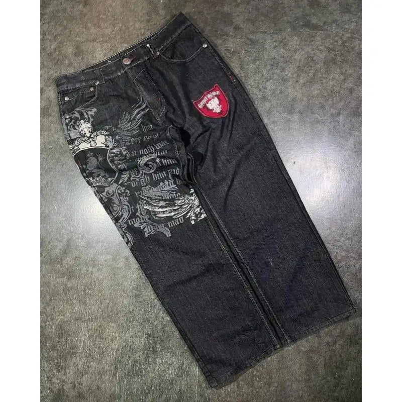 Fashion New Multi Pocket Washed Baggy Jeans Men And Women Low Waist Straight Leg Drawstring Closure High Elasticity Korean Style