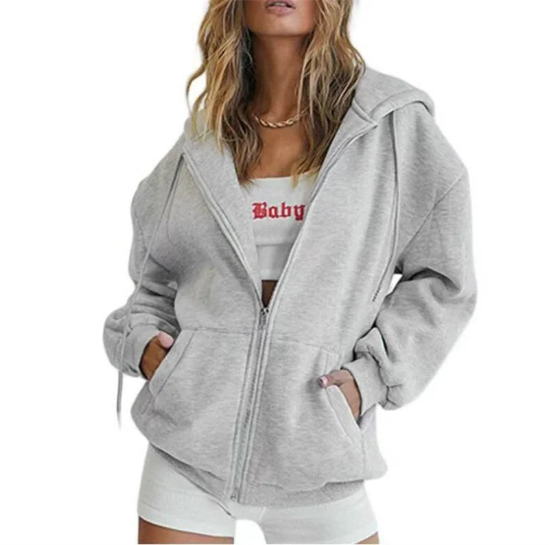 Spring Autumn Winter Fashion Zipper Hoodies Women Cardigan Coat Daily Long Sleeve Tops Versatile Casual Hoodies Women Sweatshirt