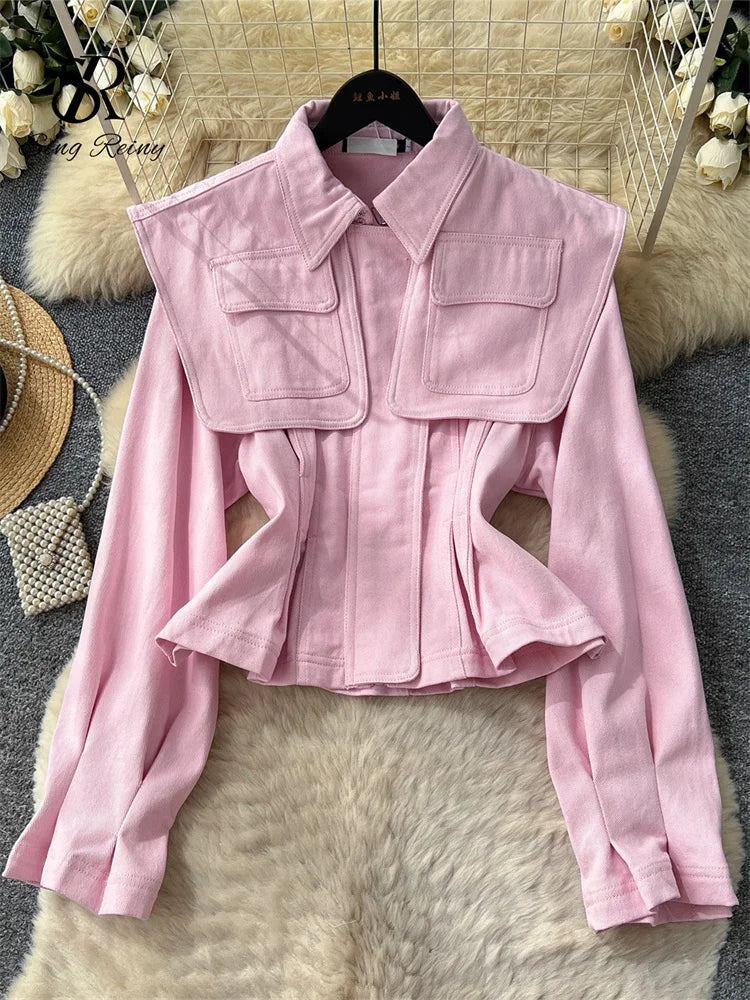 SINGREINY Fashion Senior Denim Jacket New French Classic Lapel Full Sleeves Slim Outwear Women Autumn Chic Elegant Workwear Coat