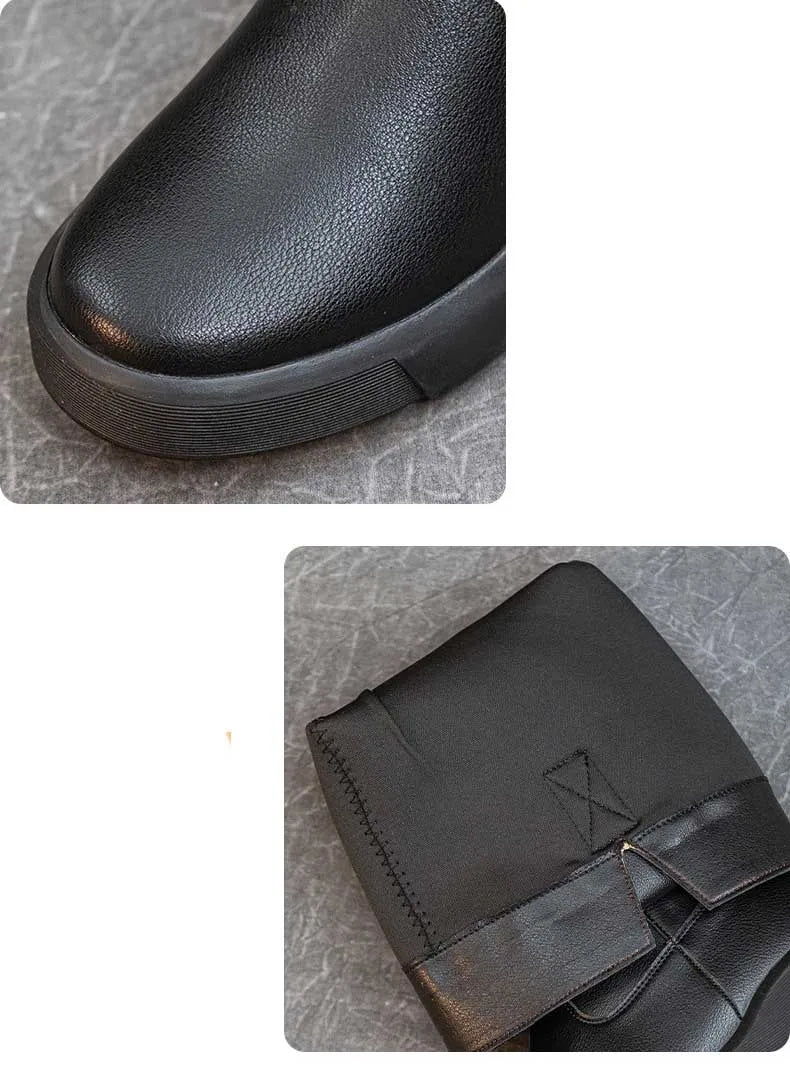 Koznoy 4cm Cow Genuine Leather Microfiber High Top Rubber Knee High Booties Women Chimney Autumn Boots Spring Fashion Shoes