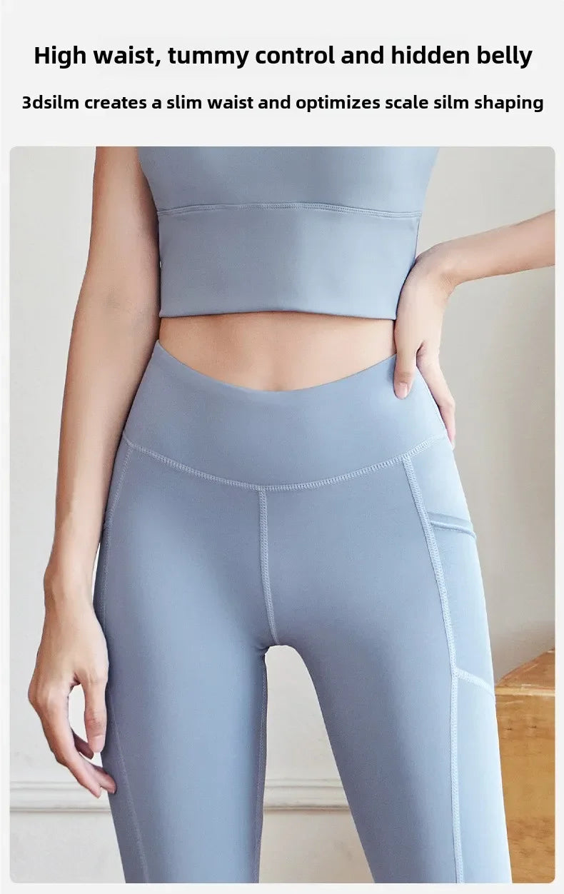 Training Leggings with Pockets for Women - High Elastic Yoga Pants Tummy Control High Waist 4-Way Stretch Gym Workout  Athletic