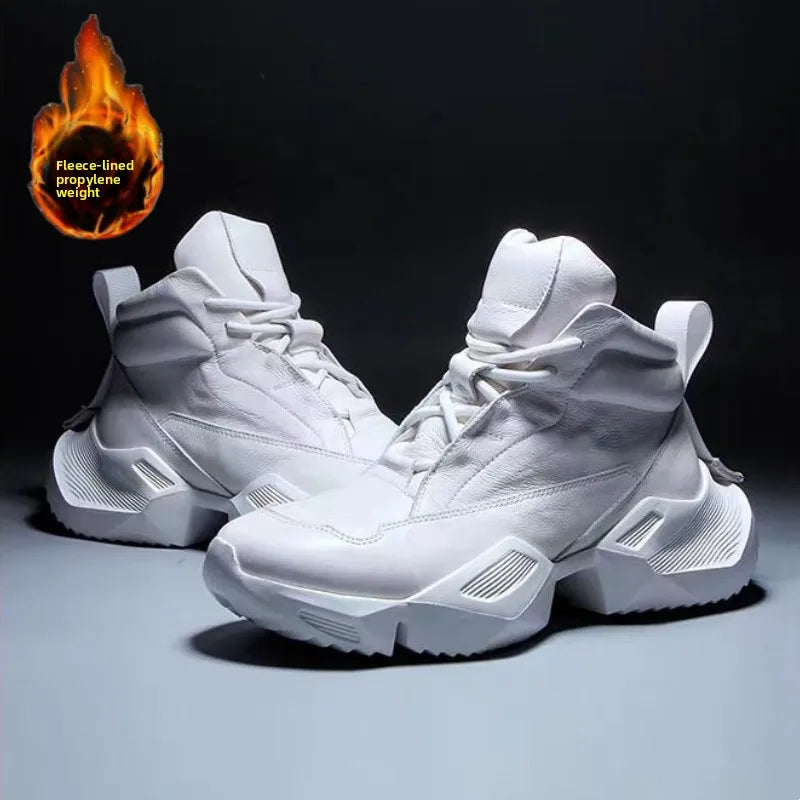 Men's High Top  Boots Winter Fce Lined Genuine Leather Casual Spor Dad oes Heightening Thi Bot Trendy ort...