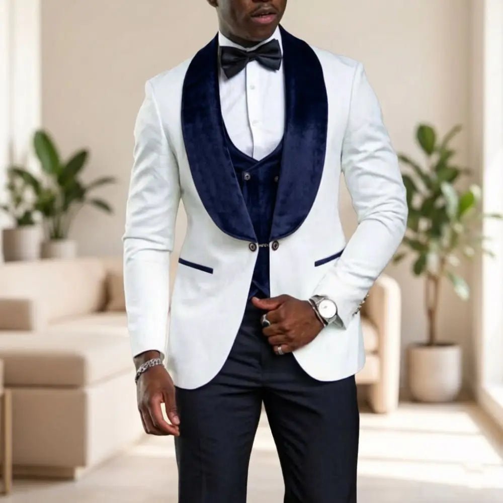 White Formal Suits for Men Slim Fit 3 Pieces Custom Made Wedding Tuxedo Mix Match Velvet Shawl Lapel Prom Movie Premiere Wear