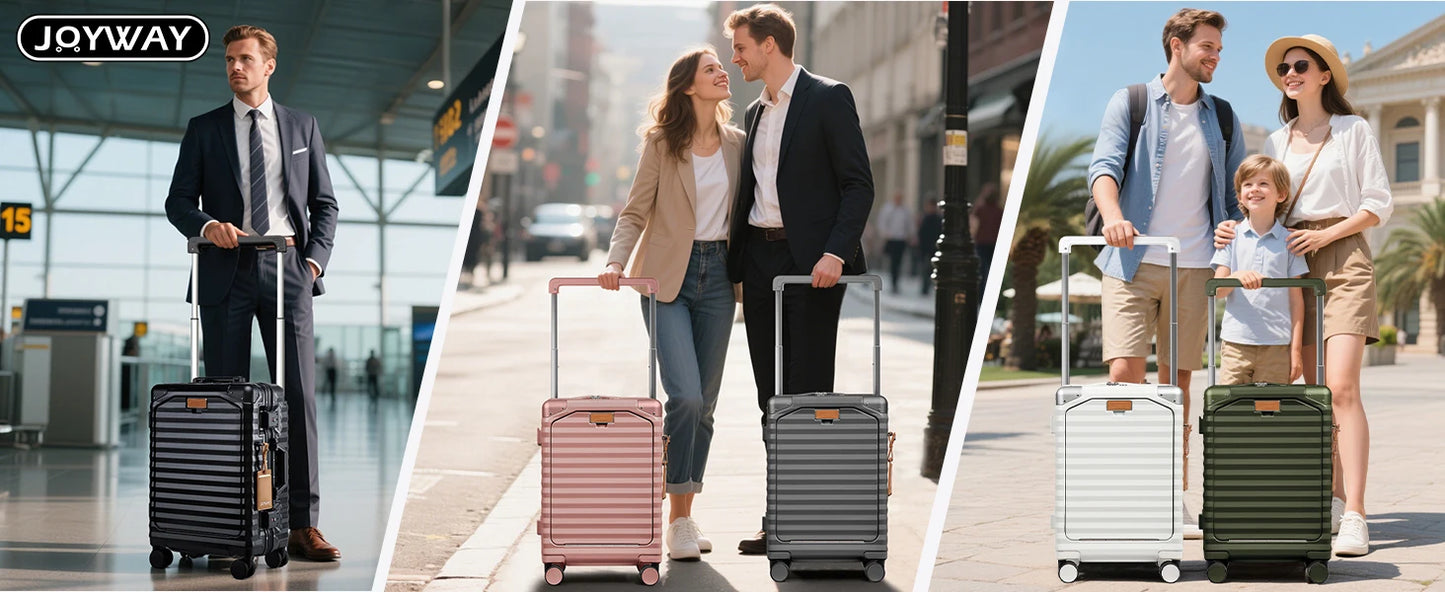 Joyway 20 inch Aluminium Carry on Luggage Suitcase with Front Pocket, USB Port, Cup Holder, TSA Lock and Spinner Wheels