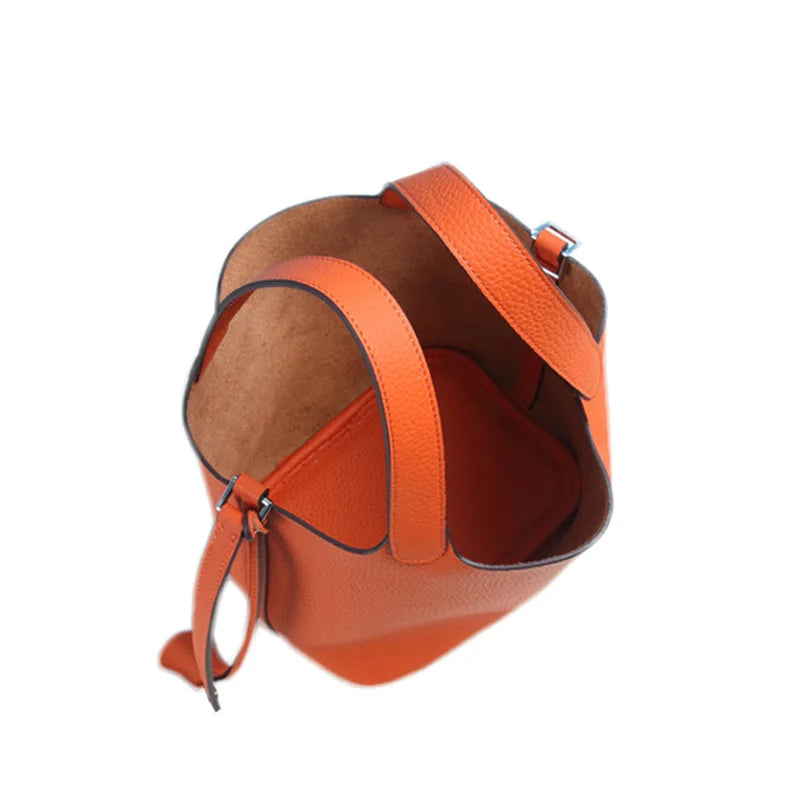 Fashion Classic Womens Bucket Bags Leather Lady Hand Bags High Quality Genuine Leather Luxury Ladies Top Handle Handbags