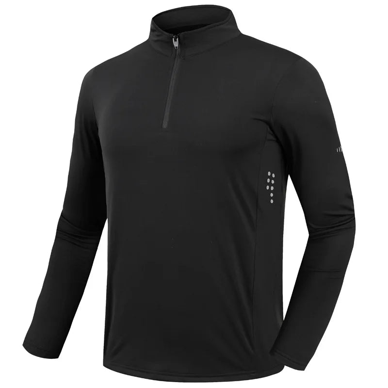 Quick Dry breathable Running Shirt Men Bodybuilding Sport T-shirt Long Sleeve zipper stand collar Gym Fitness T shirt