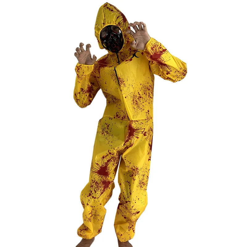 Walking Dead Zombie Horror Costume Kid Halloween Catsuit Hazmat Adult Scary Outfit Child Boys Bloody Hood Jumpsuit For Men Women