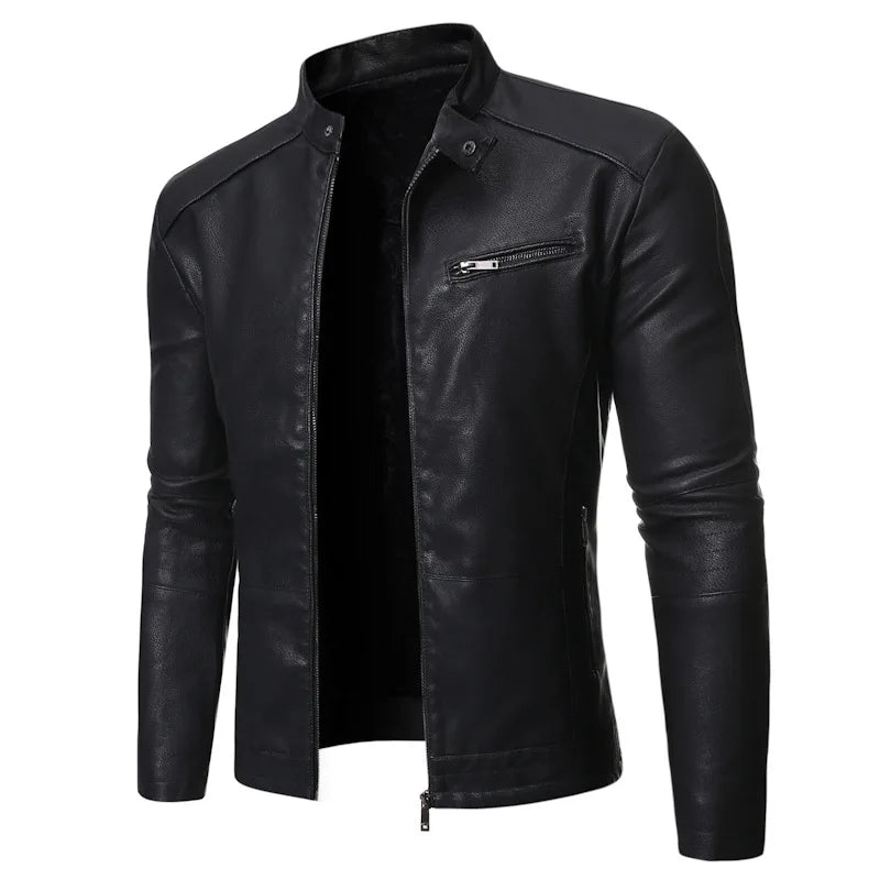 Men's Motorcycle Leather Jacket Autumn Winter Stand Collar Biker Jacket Korean Fashion PU Leather Coat Slim Fit Men's Outerwear
