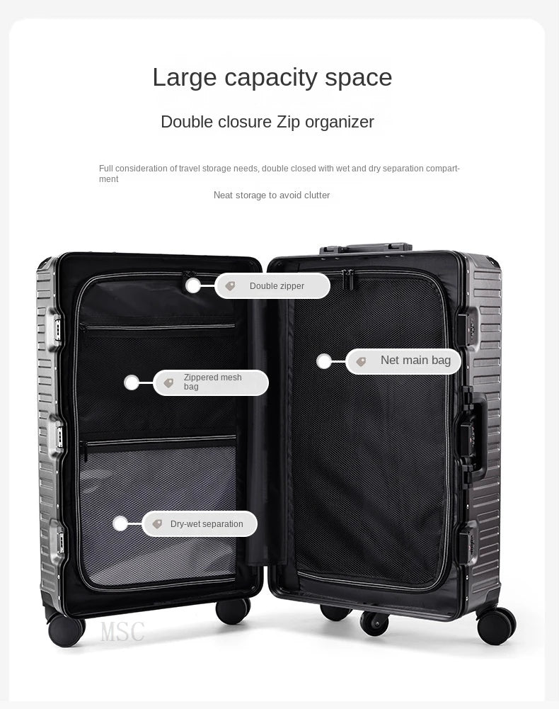 Five-wheel Aluminum Frame Suitcase 30 inch Multifunctional Cabin Password Trolley Case Luggage with USB Cup Holder Suitcases
