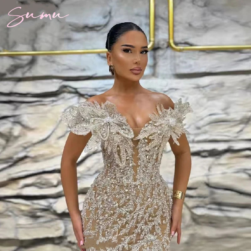 Special Wedding Party Dresses Two Pieces Vintage Evening Dresses With Detachable Train Off Shoulder  Mermaid Robes De Soirée