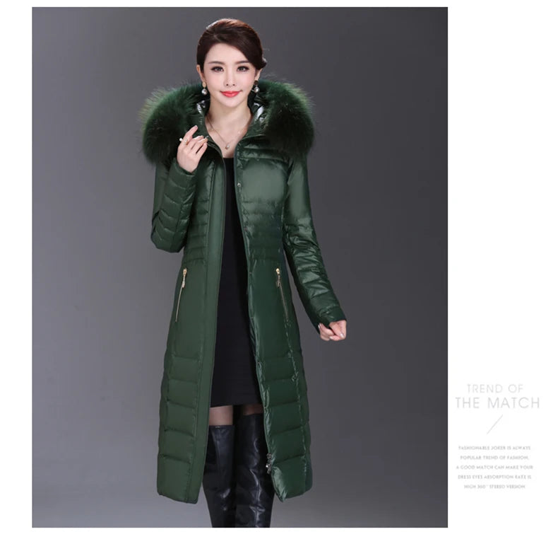 Shengyu Boya Middle-Aged and Elderly Women's Over-The-Knee Long down Jacket, Thickened Slim-Fit Coat for Mothers, New Style