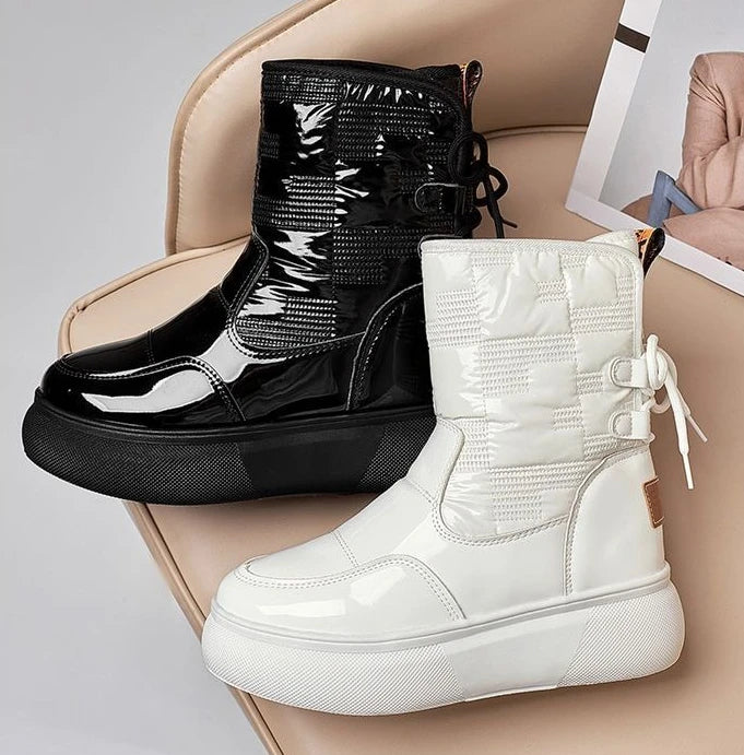 White Half High Waterproof Women's Snow Boots Lace-up Goth Plush Warm Quality on Offer Y2k Padded Large Size Hot Ladies Shoes
