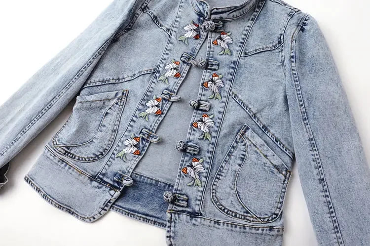 Women 2026 Spring Embroidered  Denim Jacket New Short Jackets Cardigan  Cowboy Coat Basic Jacket  Female Plus Size 3XL