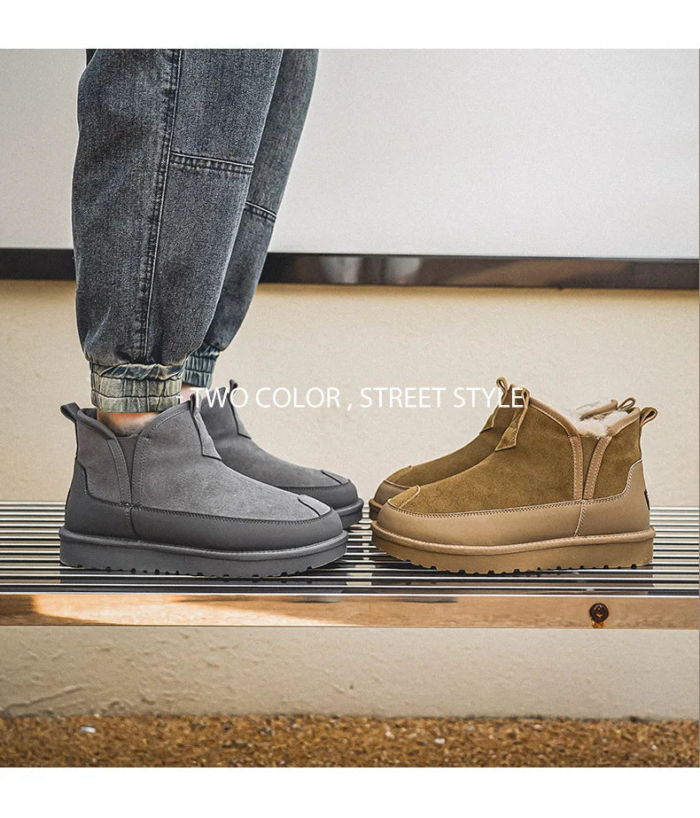 Women's Thick Bottom Mid-Calf Snow Boots Fur Lined Warm Synthetic Leather Rubber Sole Winter Shoes Two-Way Wear Korean Style