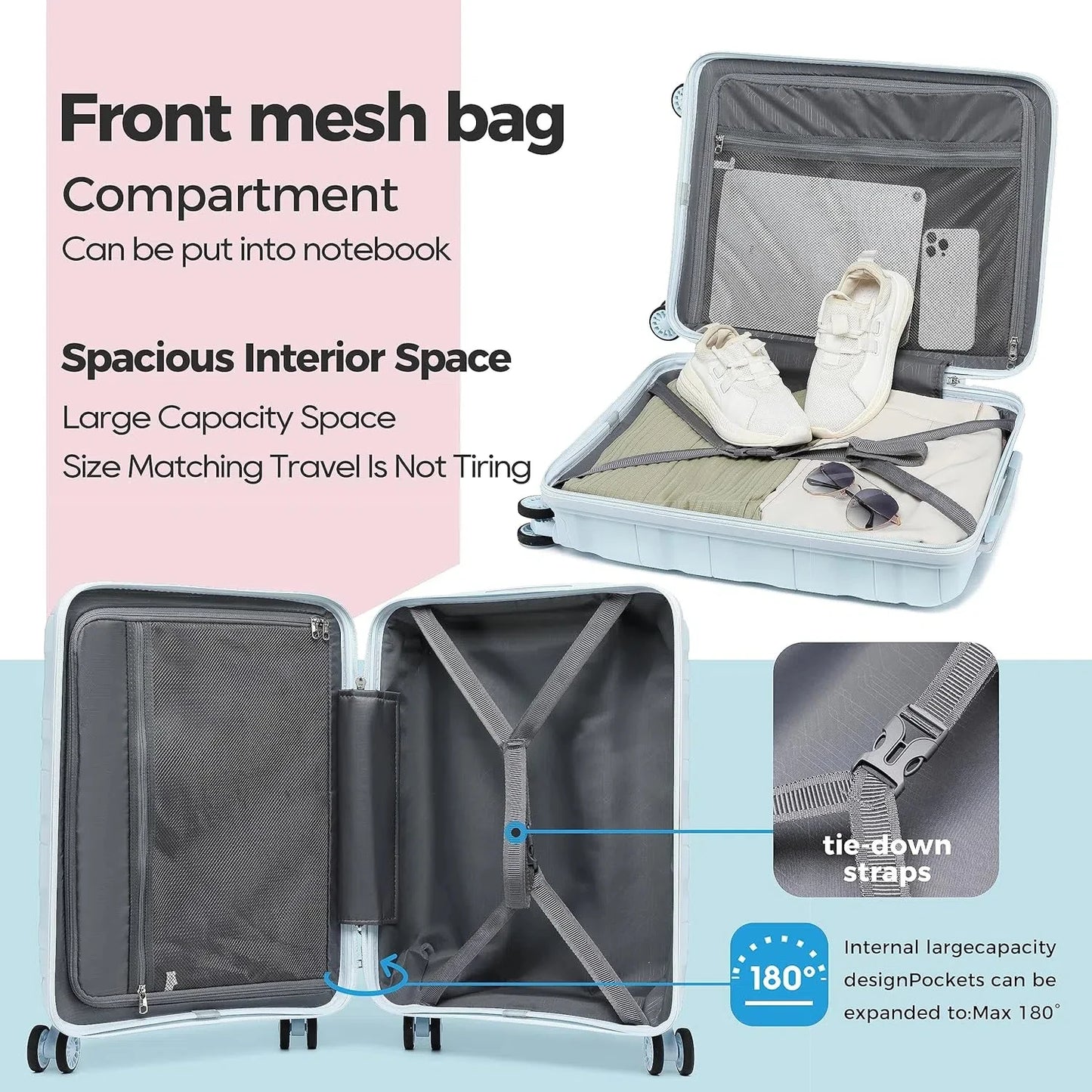 Melalenia 3-Piece Carry-on Luggage Set PP Material Suitcase with Spinner Wheels Hardside TSA Lock