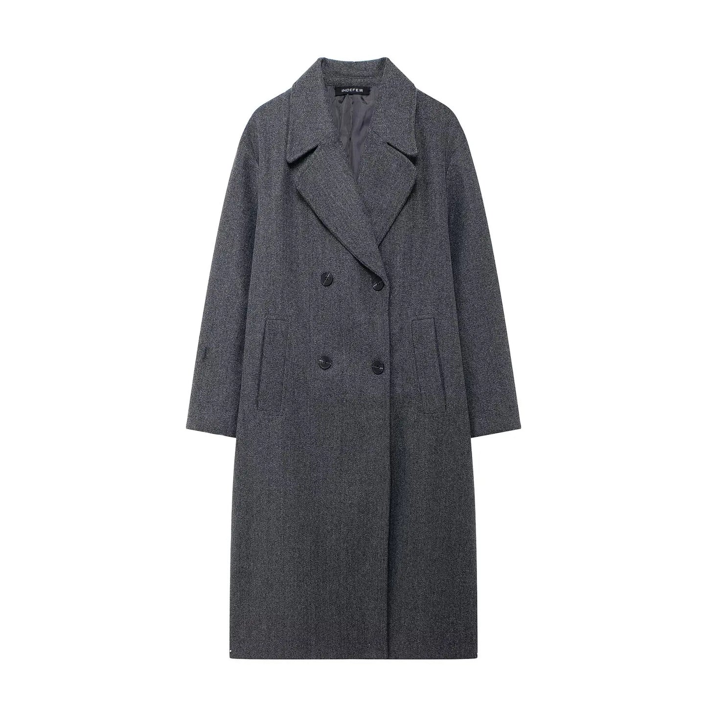 Winter Coat For Women 2024 Solid Lapel Double Breasted Long Cardigan Top Female Pokcet Streetwear Woman New In OuterCoat