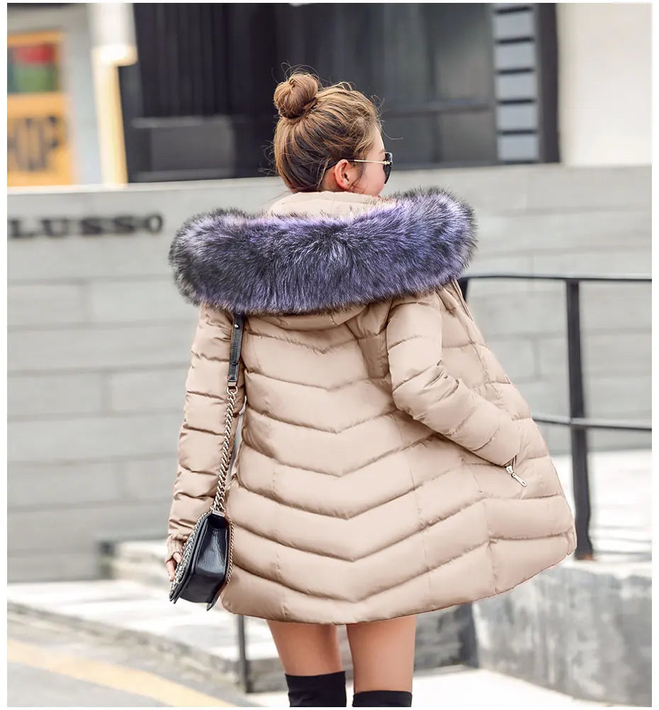 2024 New Wool Collar Hooded Winter Jacket Parkas Women's Jacket Thick Warm Cotton Cushion Down Coat Parka Coat Winter Long Fit D