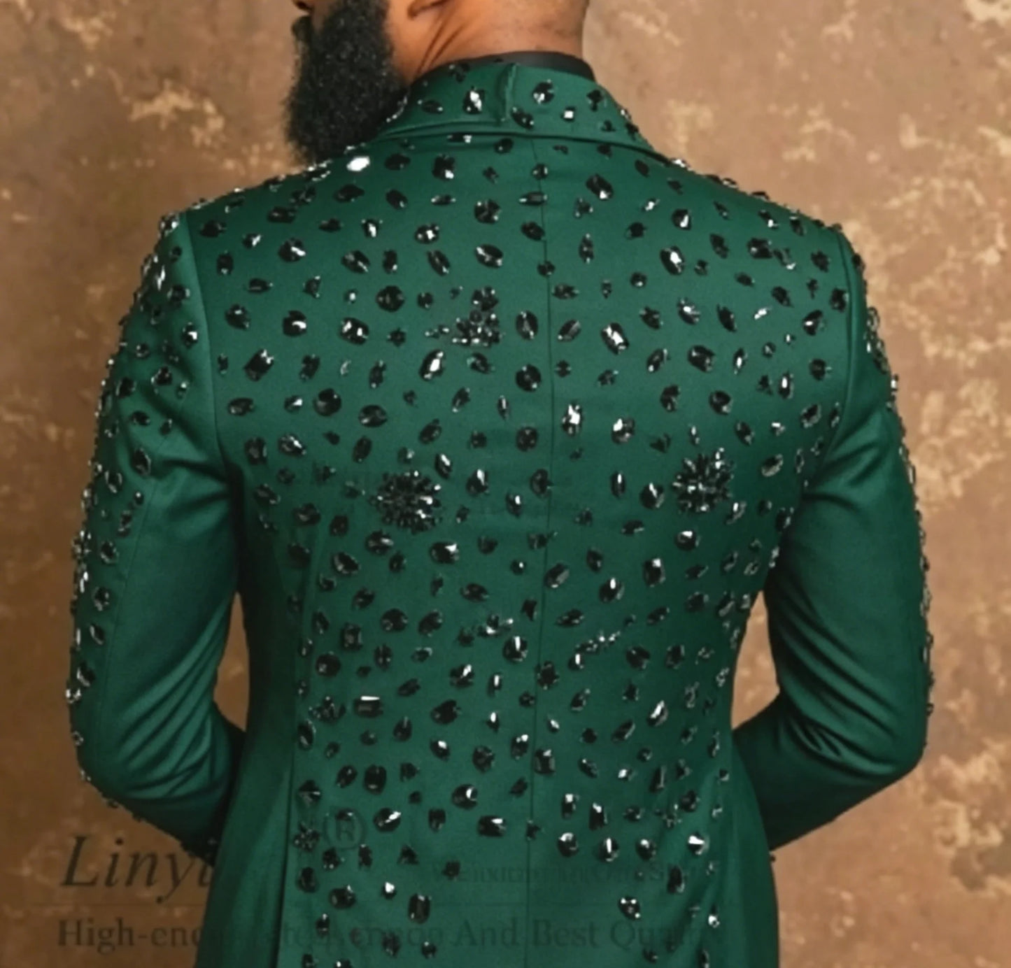 Handmade Crystals Diamond Tuxedos Men Suits Customized Slim Fit Wedding Groom Blazers 2 Pieces Sets Party rajes para hombre