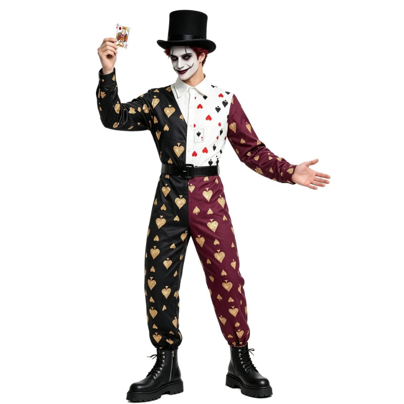 Adult Men Women Poker Clown Couple Cosplay Costume Circus Funny Performance Jumpsuit Halloween Carnival Party Fantasy Outfits