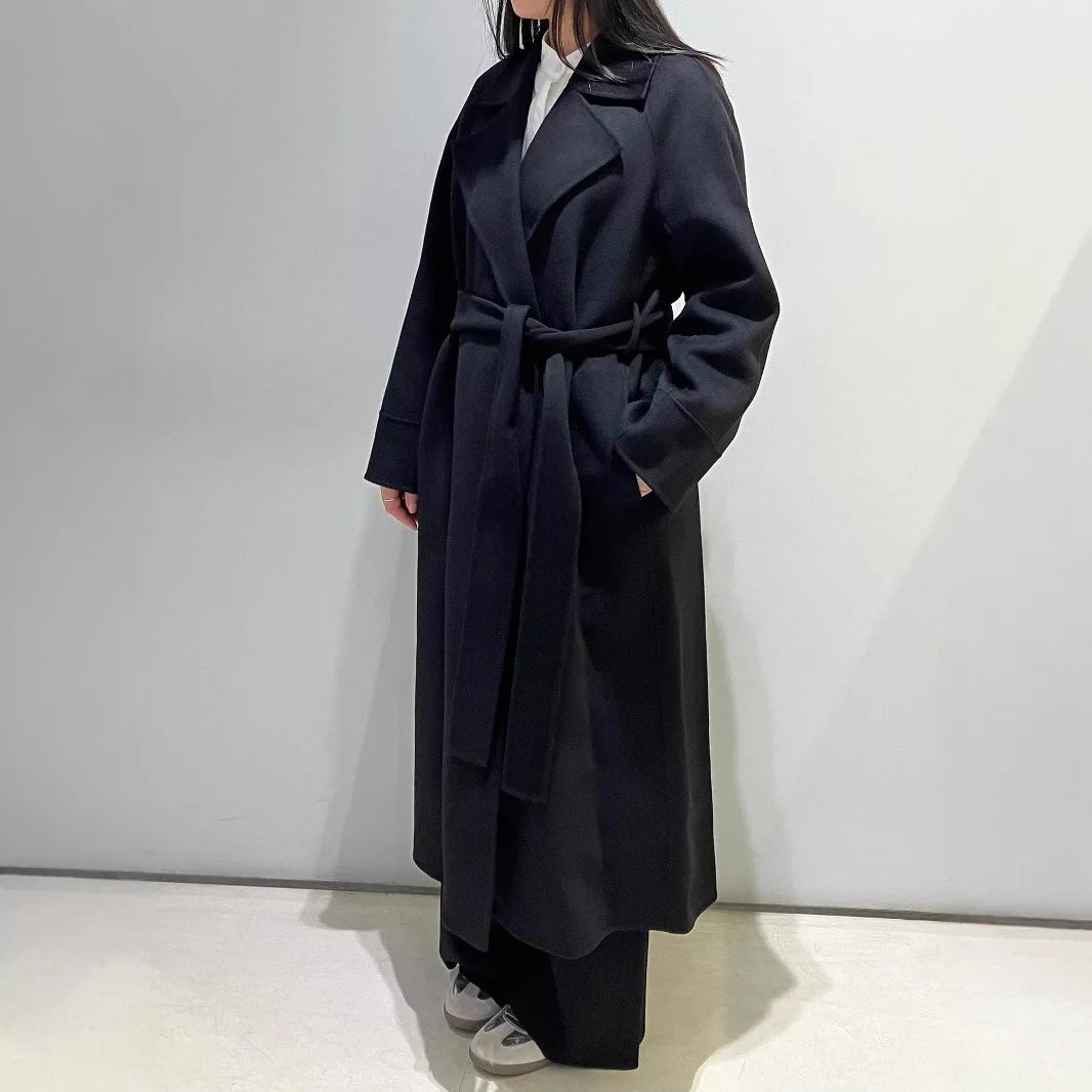 Women's Casual Double-Faced Woolen Coat Mixed Fabric New Arrival Black Autumn Winter Long Sleeve Suit Collar Fashion Commute