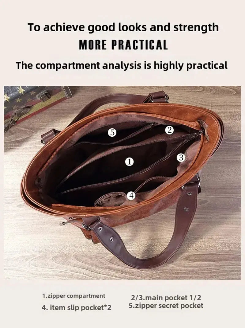 Vintage Women's Tote Bag 2025 New PU Leather Shoulder Bag Large Capacity Handbags Retro Style Crossbody Bags for Women